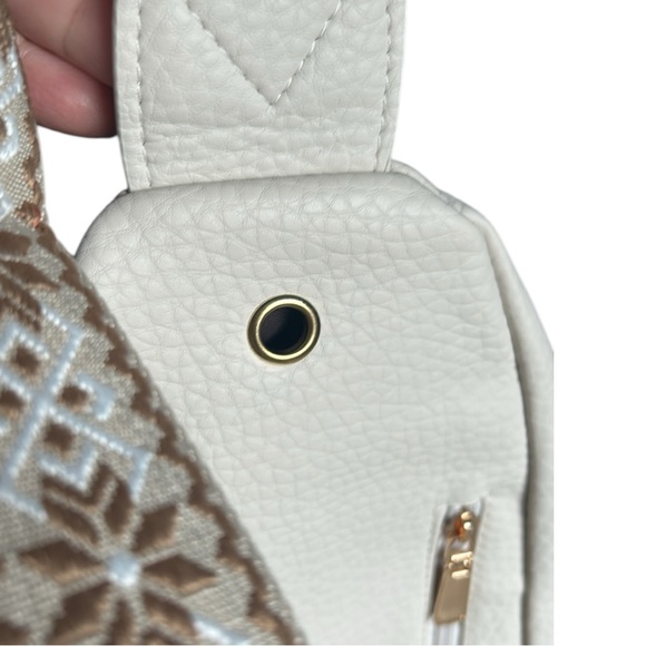 Sling Bag Beige, Quilted Faux Leather Coin Purse, Rhinestone Heart Keychain Set - Picture 13 of 15